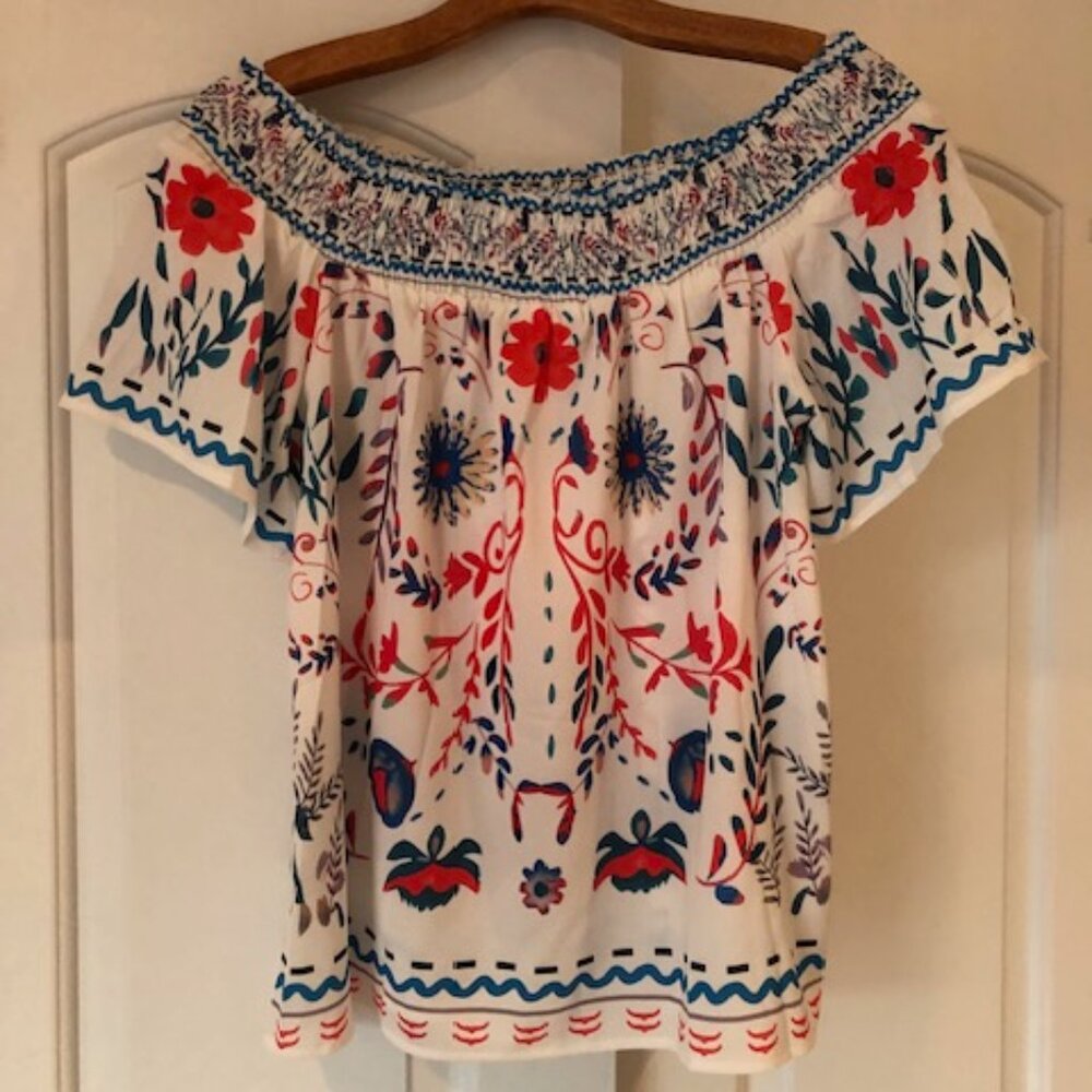 Shein Off The Shoulder Mediterranean Short Sleeve Blouse